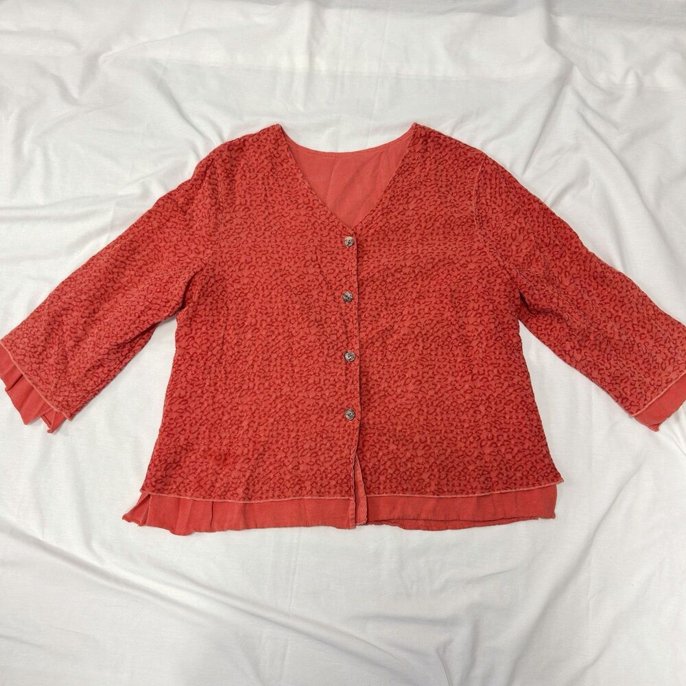 Click by Color Me Cotton Women’s XL Textured Button Front Cardigan Jacket Coral
